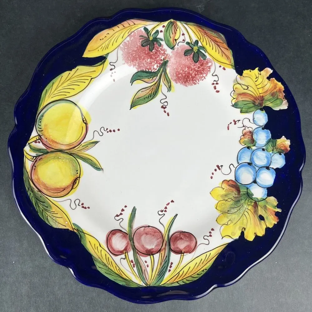 Italian Hand Painted Ravello Pottery Cup Saucer Plate Set Da‎ Lena Fruit Design